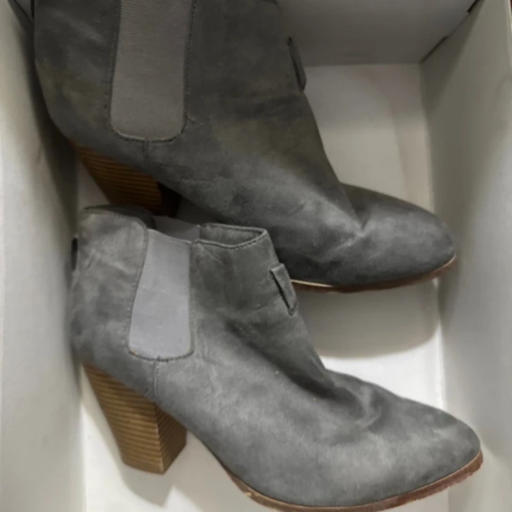 Dkny Gray Suede Chelsea Ankle Boots with Stacked Wood Heel